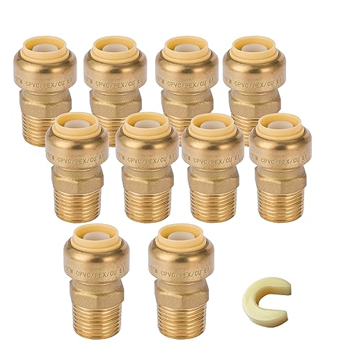 GUOFIS 10 Pack Male Adapter12 Inch Push Brass Male Adapter Fitting with Disconnect Clip PushtoConnect Plumbing Fittings for Copper PEX Pipe CPVCPF021 - Image 1