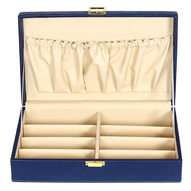 FICO Hard Craft Sunglasses Specs Spectacle Eyewear Goggles Organizer Box Case 8 slots PU Leather Sunglass Shades Holder Cover Pouch Organiser Box For Men and Women (Blue) - Image 5