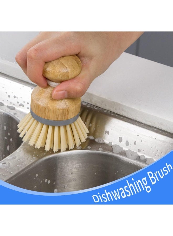Bamboo Palm Brush, Scrubbing Brush for Dishes, Pots, Pans, Washing Up Brush, Pot Brush, Dish Brush, Kitchen Sink Cleaning 2 Pieces - Image 5