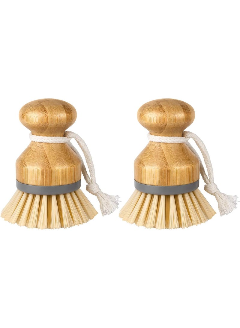 Bamboo Palm Brush, Scrubbing Brush for Dishes, Pots, Pans, Washing Up Brush, Pot Brush, Dish Brush, Kitchen Sink Cleaning 2 Pieces - Image 1