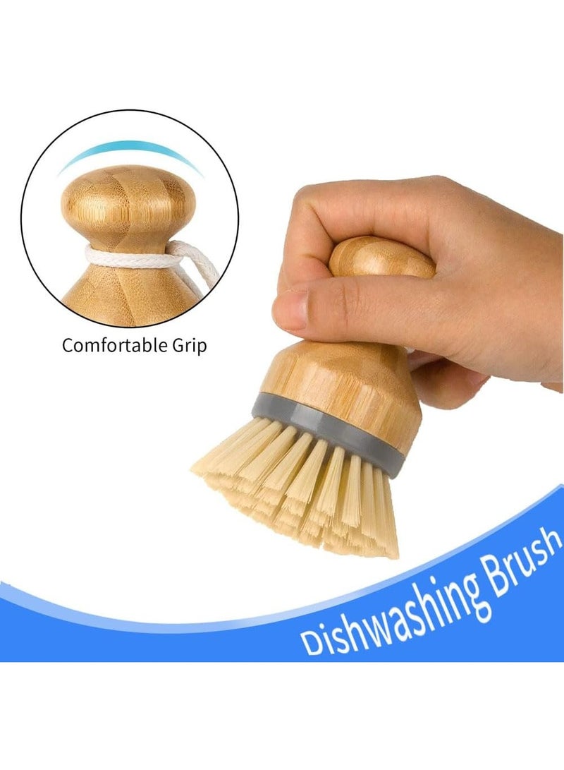 Bamboo Palm Brush, Scrubbing Brush for Dishes, Pots, Pans, Washing Up Brush, Pot Brush, Dish Brush, Kitchen Sink Cleaning 2 Pieces - Image 3
