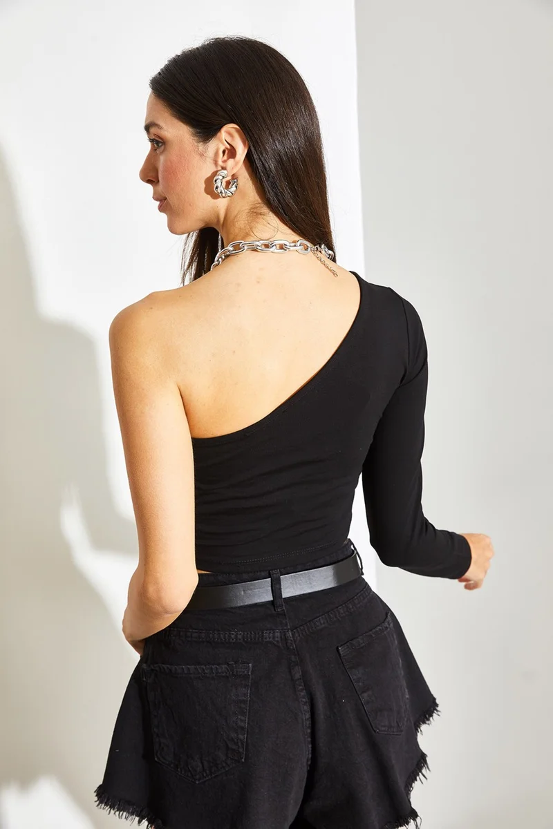 Shade Women's Long One Shoulder Crop Blouse