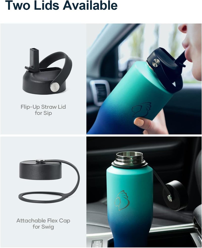 بوزيو كوب معزول سعة 40 أونصة مع ماصة وأغطية، زجاجة ماء من الفولاذ المقاوم للصدأ تناسب أي حامل أكواب في السيارة، قارورة معدنية مزدوجة الجدار كبيرة السعة، زجاجات سفر باردة، كوب مانع للتسرب - Image 4