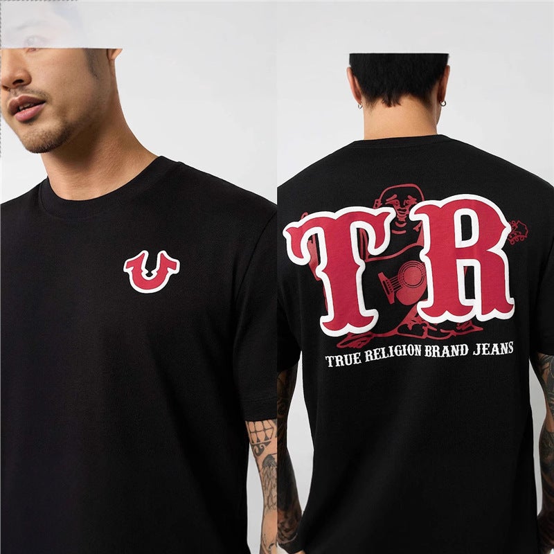 تي شيرت True Religion للنساء بأكمام قصيرة للرجال عتيق كاجوال - Image 2