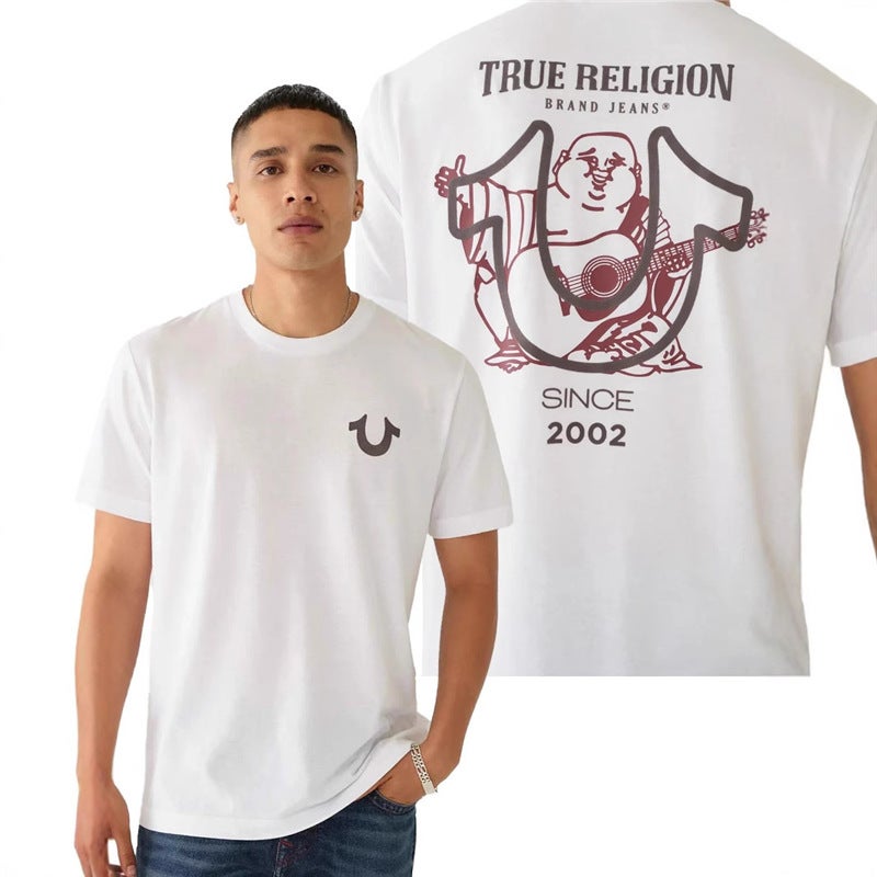 تي شيرت True Religion للنساء بأكمام قصيرة للرجال عتيق كاجوال - Image 5