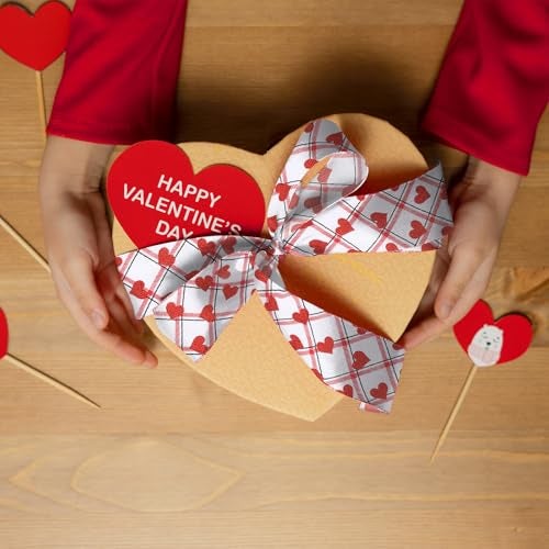 Habbiful 2.5"×10 Yards Valentine's Day Wired Ribbon Glitter Red Love Heart Ribbon for Crafts Wreath Bows Wrapping White Red Plaid Ribbon for Valentines Wedding Anniversary Party Decoration - Image 3