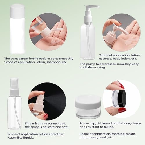 Sanfe 4-Pcs Travel Bottles Kit, Portable Refillable Toiletry Containers Set, Leak Proof Cosmetic Containers for Lotion, Shampoo, Cream, Soap, Total Jars for Cream - Image 3