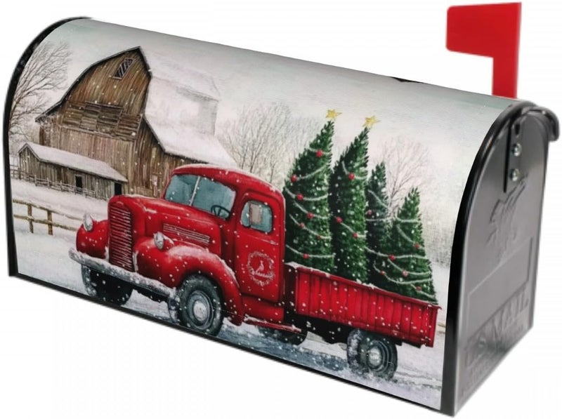 Farg Winter Mailbox Cover Magnetic Standard Size Christmas Red Truck Snow Mail Box Covers Wrap Snowflakes Pine Trees Mailbox Wraps Post Letter Holiday18X 21 in Decor for Garden Outdoor Farmhouse - Image 2