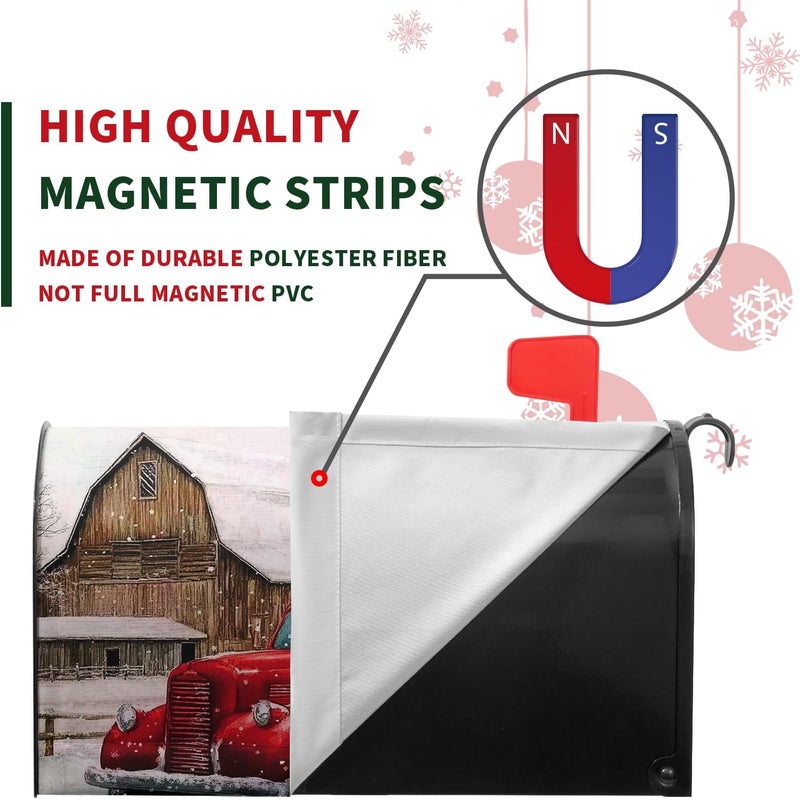 Farg Winter Mailbox Cover Magnetic Standard Size Christmas Red Truck Snow Mail Box Covers Wrap Snowflakes Pine Trees Mailbox Wraps Post Letter Holiday18X 21 in Decor for Garden Outdoor Farmhouse - Image 5