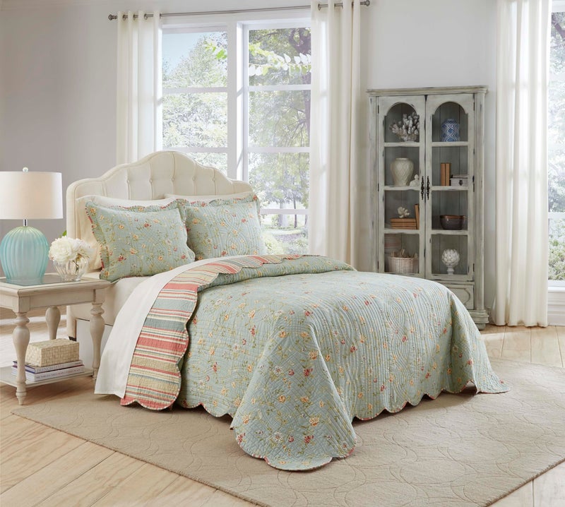 Waverly Garden Glitz 3Piece Cotton Quilt Set FullQueen with 2 Shams Lightweight Breathable Vapor