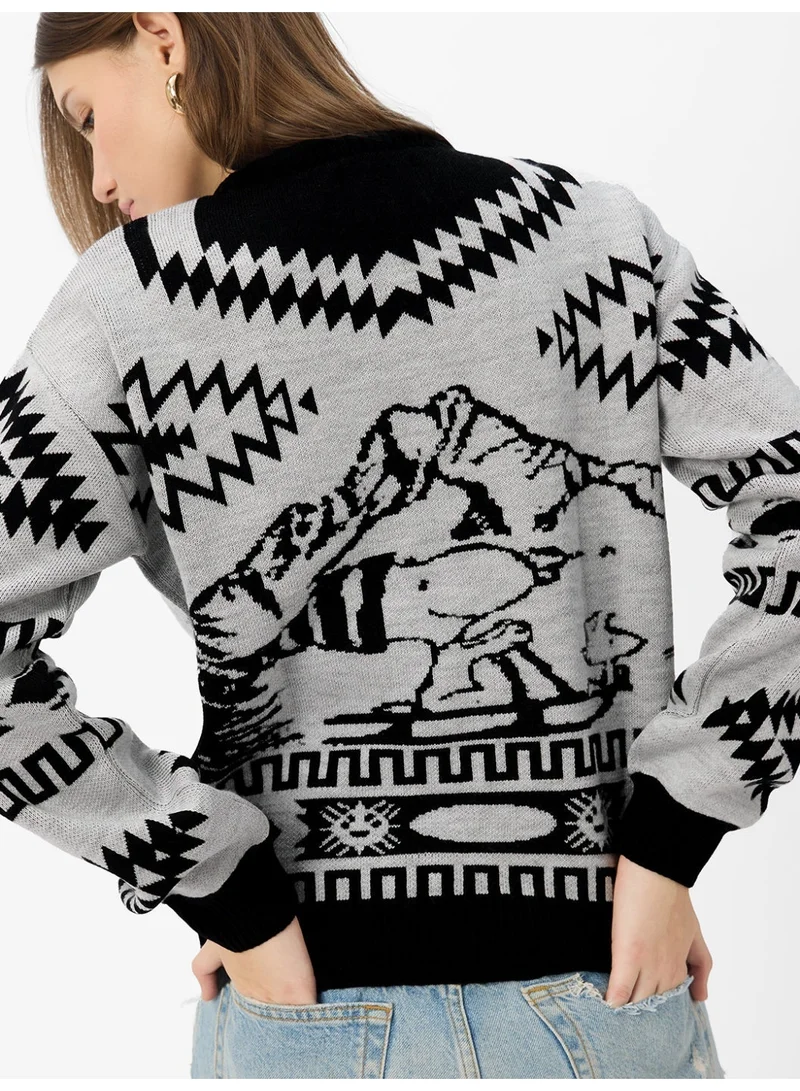 The Souled Store  The Souled Store Women Peanuts Grey & Black Embroidered Oversized Sweaters for Women | Best Price UAE