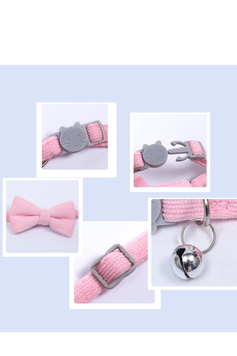 Generic Adjustable Leather Cat Collar With Bell, Anti-Suffocation Kitten Puppy Collar For Small Pets(Pink)  - Image 2