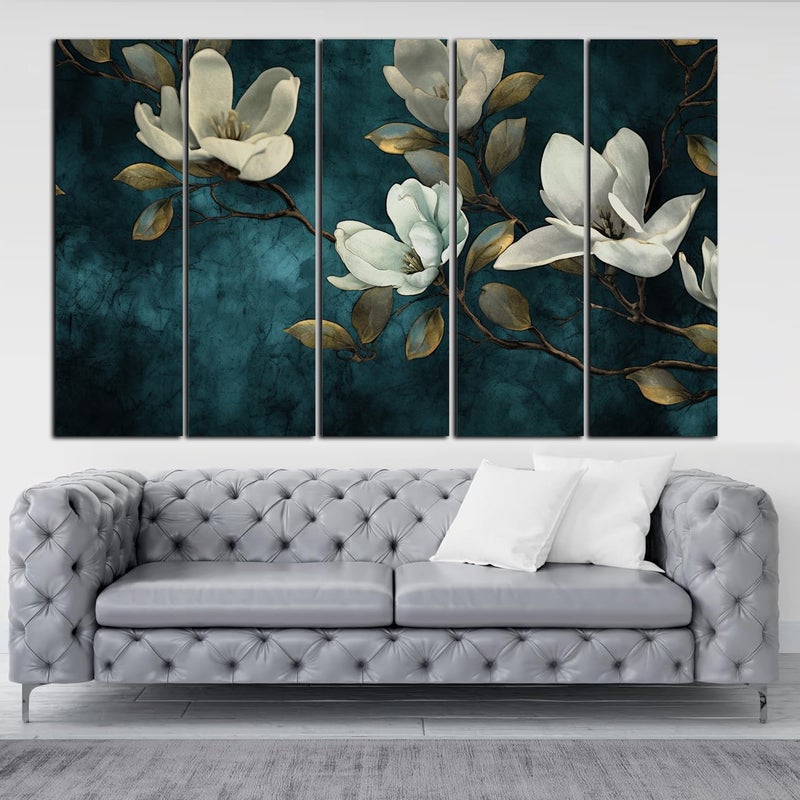 KYARA ARTS-green White Flower painting with frame Big Size (30x48) Wall Art for living room,Bedroom,Drawing room,Hotels-Wooden Framed-Digital Painting - Image 1
