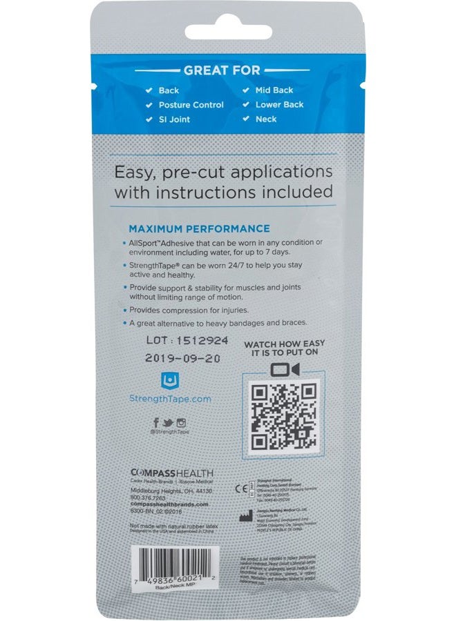 StrengthTape شريط كينيسيو من سترينث تيب، مجموعة شريط ك تيب، شريط رياضي متميز يوفر الدعم والثبات للمنطقة المستهدفة، الظهر والرقبة، أزرق، مجموعة شريط كينيسيو من سترينث تيب - Image 2