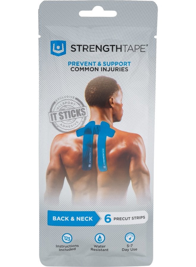 StrengthTape شريط كينيسيو من سترينث تيب، مجموعة شريط ك تيب، شريط رياضي متميز يوفر الدعم والثبات للمنطقة المستهدفة، الظهر والرقبة، أزرق، مجموعة شريط كينيسيو من سترينث تيب - Image 1