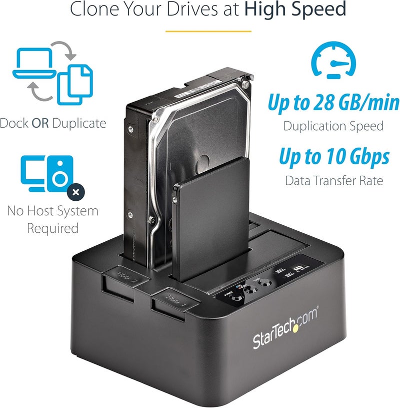 StarTech .com Standalone Hard Drive Duplicator, Dual Bay HDD/SSD Cloner/Copier, USB 3.1 (10Gbps) to SATA III HDD/SSD Docking Station, Hard Disk Duplicator Dock, Hard Drive Cloner (SDOCK2U313R) - Image 2