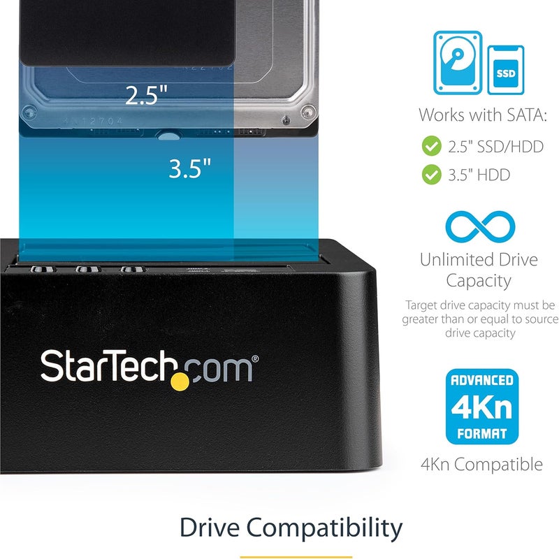 StarTech .com Standalone Hard Drive Duplicator, Dual Bay HDD/SSD Cloner/Copier, USB 3.1 (10Gbps) to SATA III HDD/SSD Docking Station, Hard Disk Duplicator Dock, Hard Drive Cloner (SDOCK2U313R) - Image 3