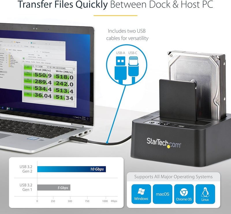 StarTech .com Standalone Hard Drive Duplicator, Dual Bay HDD/SSD Cloner/Copier, USB 3.1 (10Gbps) to SATA III HDD/SSD Docking Station, Hard Disk Duplicator Dock, Hard Drive Cloner (SDOCK2U313R) - Image 5
