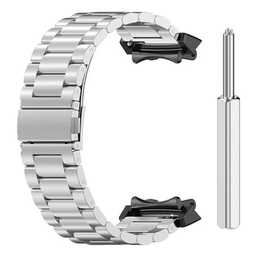 T TECLUSIVE Ultra Luxury Stainless Steel Metal Strap Compatible with Amazfit T-Rex 3 | Metal Chain Band with Installation Tools & Watch Strap Adjuster Tool for T Rex 3 (Silver) - Image 1