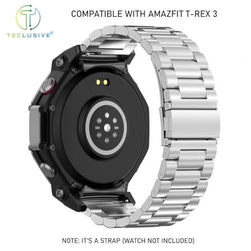 T TECLUSIVE Ultra Luxury Stainless Steel Metal Strap Compatible with Amazfit T-Rex 3 | Metal Chain Band with Installation Tools & Watch Strap Adjuster Tool for T Rex 3 (Silver) - Image 5
