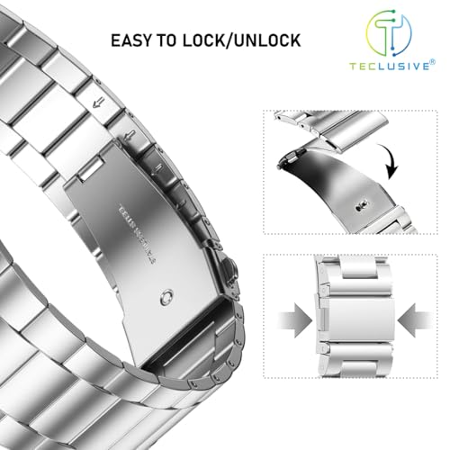 T TECLUSIVE Ultra Luxury Stainless Steel Metal Strap Compatible with Amazfit T-Rex 3 | Metal Chain Band with Installation Tools & Watch Strap Adjuster Tool for T Rex 3 (Silver) - Image 3