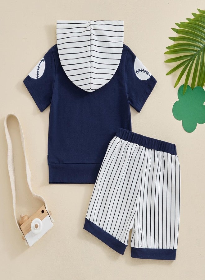 Rtnnsbbfcm Baby Boy Baseball Clothes Hoodie Baseball T Shirt Striped Shorts Toddler Boys Summer Outfit Set (Baseball T Shirt Blue, 18-24 Months) - Image 3