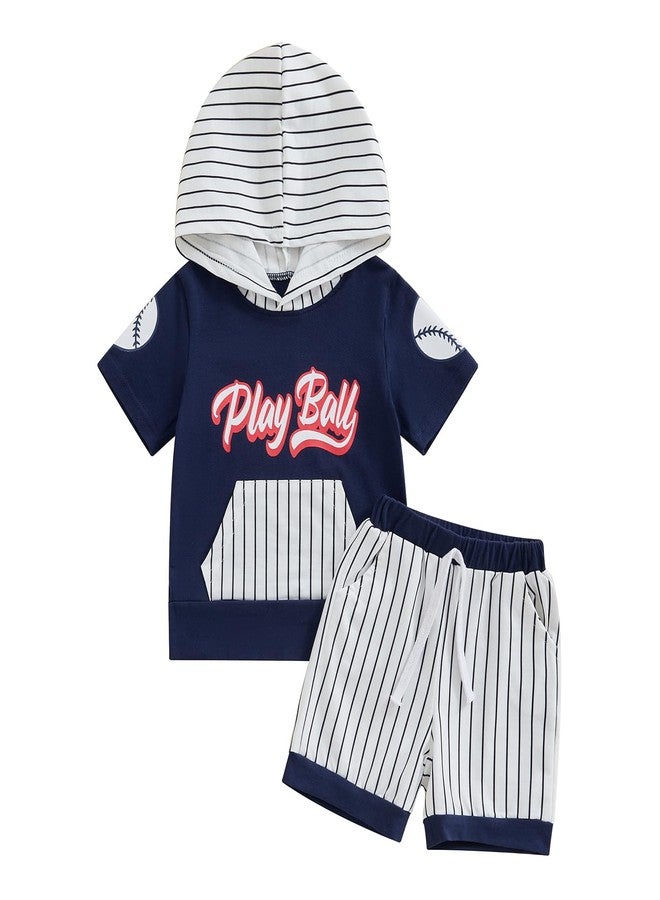 Rtnnsbbfcm Baby Boy Baseball Clothes Hoodie Baseball T Shirt Striped Shorts Toddler Boys Summer Outfit Set (Baseball T Shirt Blue, 18-24 Months) - Image 1