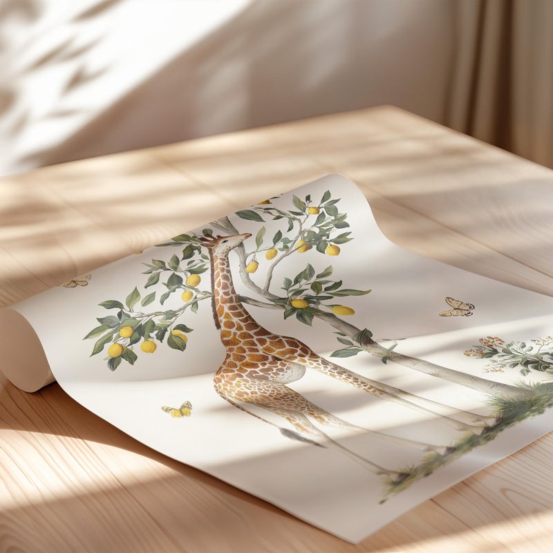TNESSENTIAL Botanical Nursery Chinoiserie Safari Print Set of 2 Poster or Canvas, Lemon Giraffe Print, Peony Flowers Cheetah Poster Wildlife Art Decor - Image 2