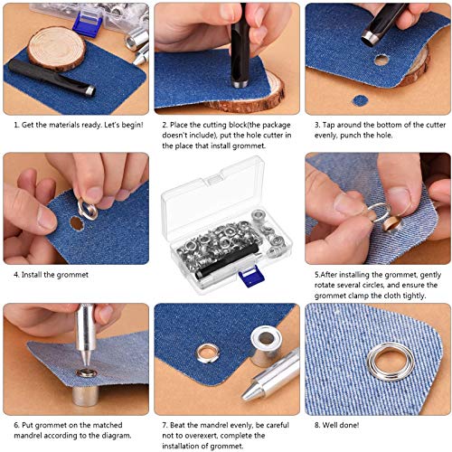 Pangda 100 Sets Grommet Eyelets Kit With Setting Tool and Storage Box for Fabric, Tarps, Curtains - Image 2