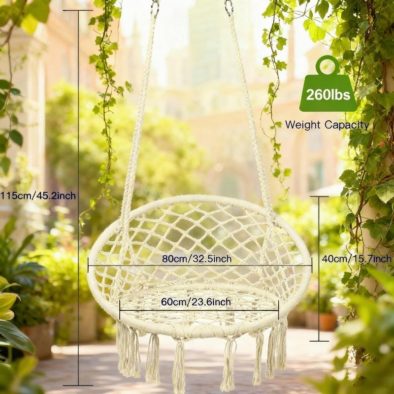 GOUTIME Hammock Chair, Macrame Hanging Swing Chairs with Cushion and Hardware Kit,Adult Boho Swings for Outside,Patio,Balcony,Bedroom Beige (Pillows are not Included) - Image 3