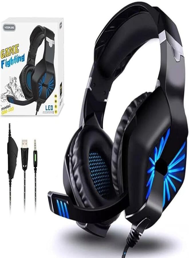YESPLUS GM-103 | 3.5MM JACK GAMING HEADPHONE VIRTUAL SURROUND WITH BLUE LED LIGHT AND MICROPHONE FOR MOBILE PHONE & PS4 Multi Color highendtech 2725610010789