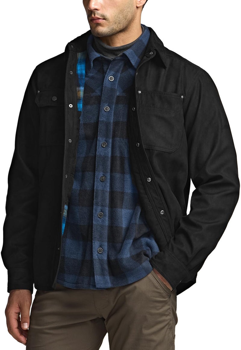 CQR Men's Flannel Shirt Jacket Long Sleeve, Winter Warm Outdoor Casual Plaid Jacket Coat with Pockets, Suede Stealth Forest Oasis, X-Large - Image 2