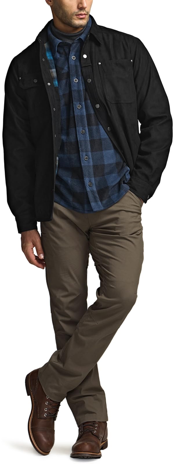 CQR Men's Flannel Shirt Jacket Long Sleeve, Winter Warm Outdoor Casual Plaid Jacket Coat with Pockets, Suede Stealth Forest Oasis, X-Large - Image 4