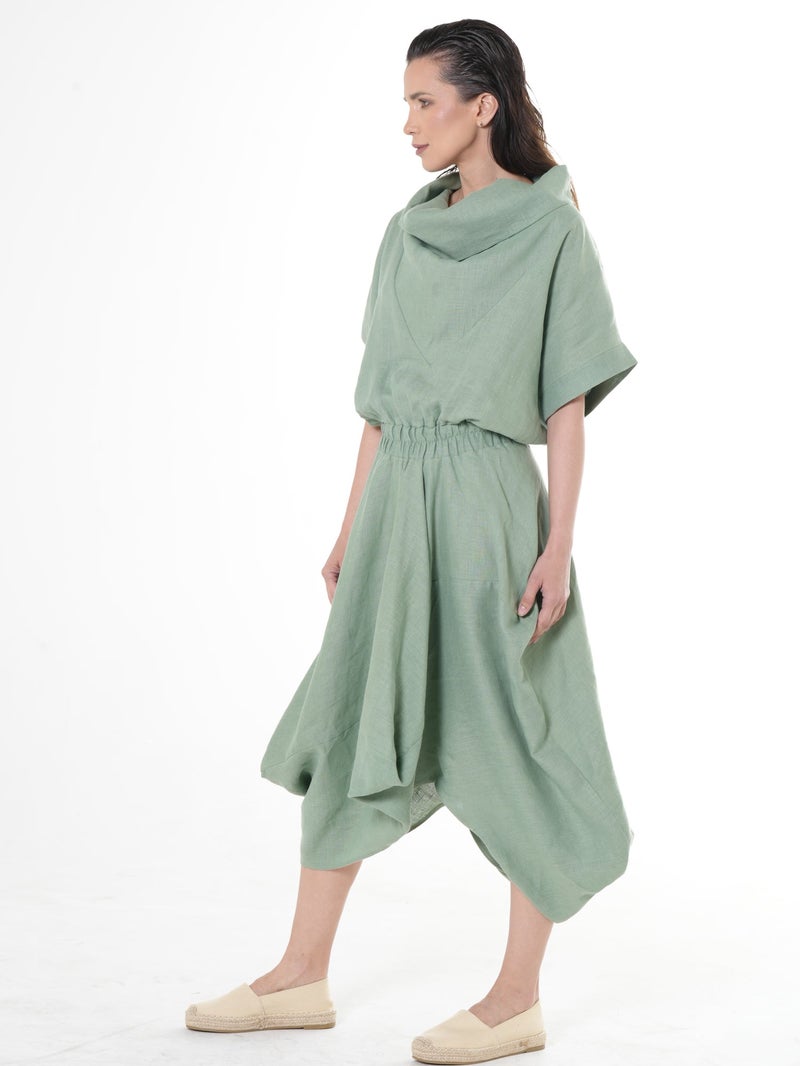 Metamorphoza Midi Linen Dress With Elastic Waist - Image 4