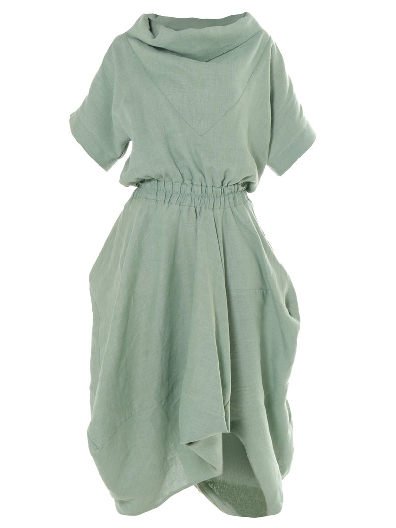 Metamorphoza Midi Linen Dress With Elastic Waist - Image 3