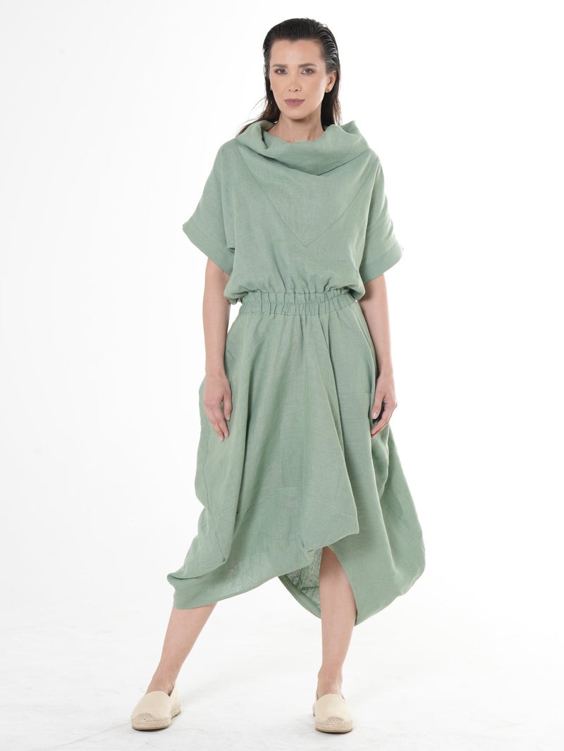 Metamorphoza Midi Linen Dress With Elastic Waist - Image 1