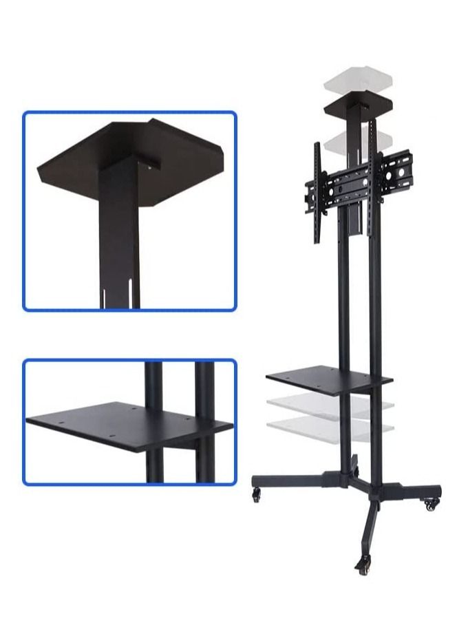 Mobile TV Stand, TV Cart with Mount on Lockable Wheels and 2 Trays for 32-65inch LED and LCD Screen (32-65in with 2 trays) - Image 3