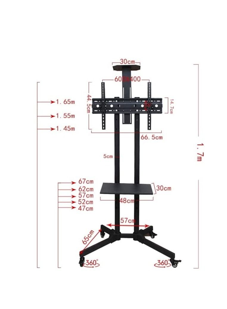 Mobile TV Stand, TV Cart with Mount on Lockable Wheels and 2 Trays for 32-65inch LED and LCD Screen (32-65in with 2 trays) - Image 4