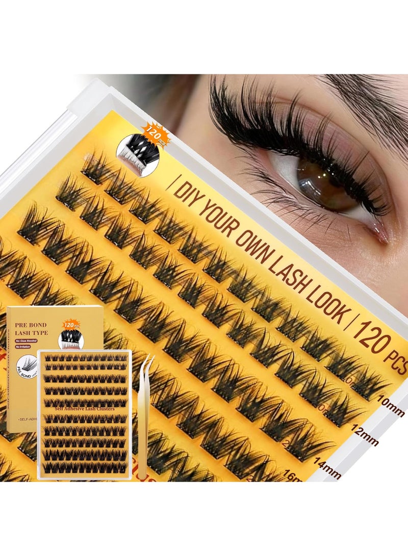 saykfoe Self Adhesive Eyelashes Kit: 120Pcs Natural Look Reusable Press On Lashes - No Glue Needed Wispy Lash Clusters with Lash Tweezers - Image 1