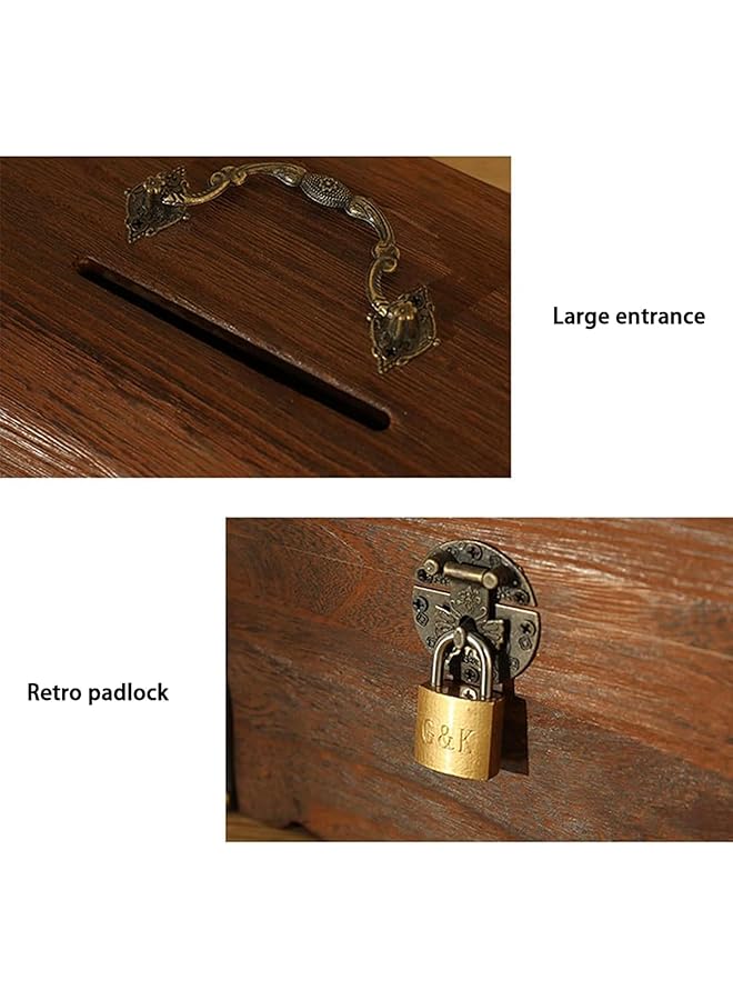 إيروريكس حصالة نقود خشبية حصالة نقود صندوق كنز عتيق حصالة نقود للأطفال حصال نقود للأطفال حصالة نقود مقاومة للكسر حصالة نقود للأطفال مع قفل يمكن استخدامها كهدايا عيد ميلاد - Image 3