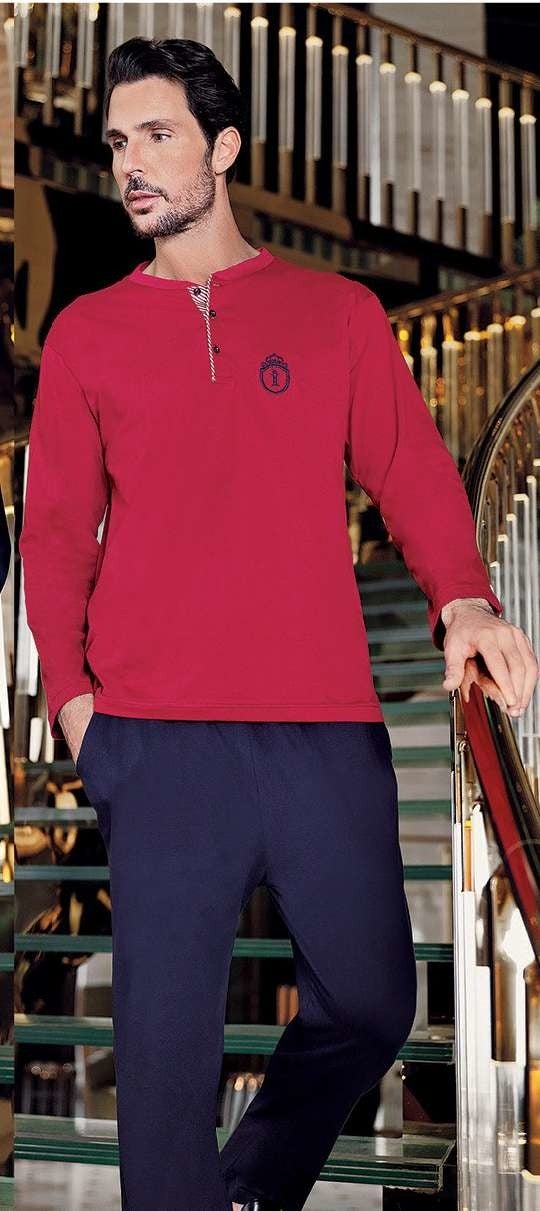 İmaj 8490 Men's Double Combed Cotton Pajama Set Claret Red 