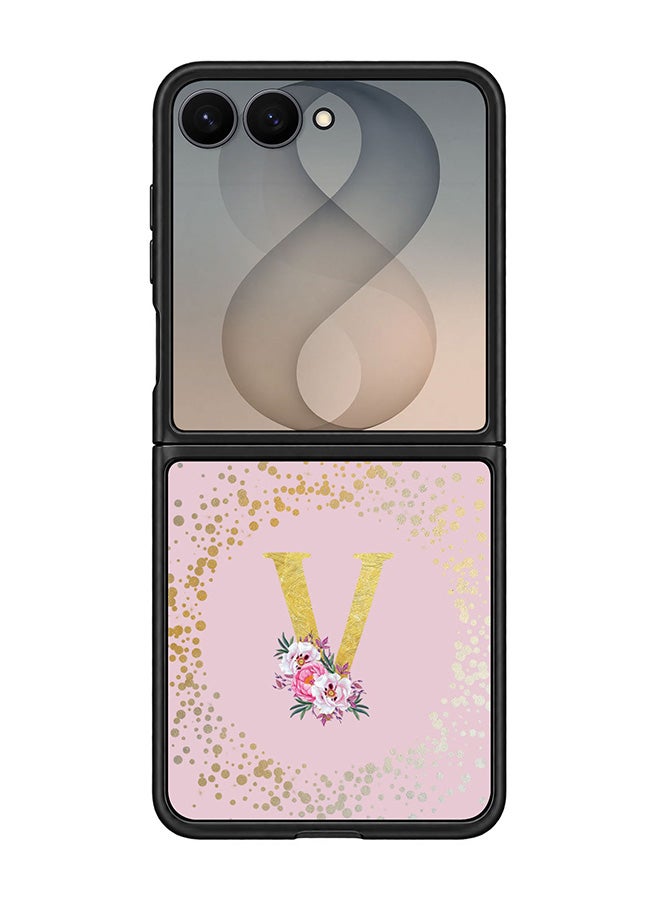 Stylizedd Rugged Case for Samsung Galaxy Z Flip8- Slim Fit Hybrid Rubber Cover Floral Monogram - V (Pink)