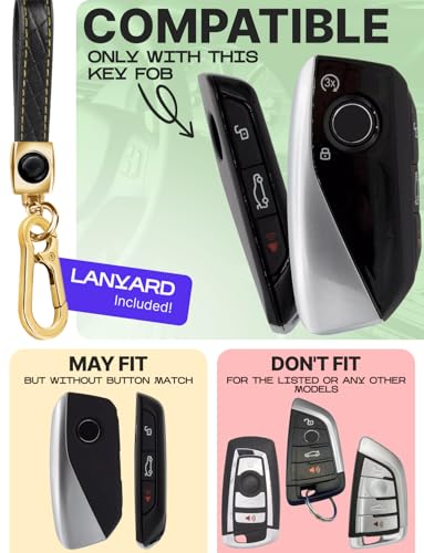 Lucrum Compatible with BMW Key Fob Cover & Keychain - TPU Keyfob Case for X1 X5 X6 X7 XM, 2 3 5 7 Series, i7 iX (2023-2025) - Black and Gold - Image 2