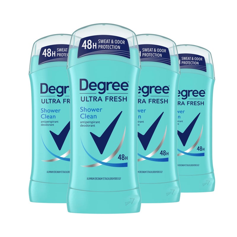 Degree Ultra Fresh Antiperspirant Deodorant Stick Shower Clean Pack of 4 for 48H Sweat and Odor Protection for Women 26 oz
