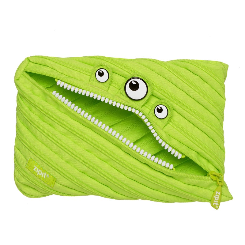ZIPIT Monster Large Pencil Case for Boys Cute Zipper Pouch for Kids Girls and Teens Stationery Bag for School Lime Green