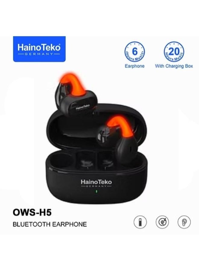 Haino Teko Haino Teko Germany OWS-H5  Bluetooth Earphones with High-Quality Sound, Super Clear Mic, and Touch Controls – Stylish & Comfortable Black Wireless Earphones for Music, Calls, and Sports. - Image 1