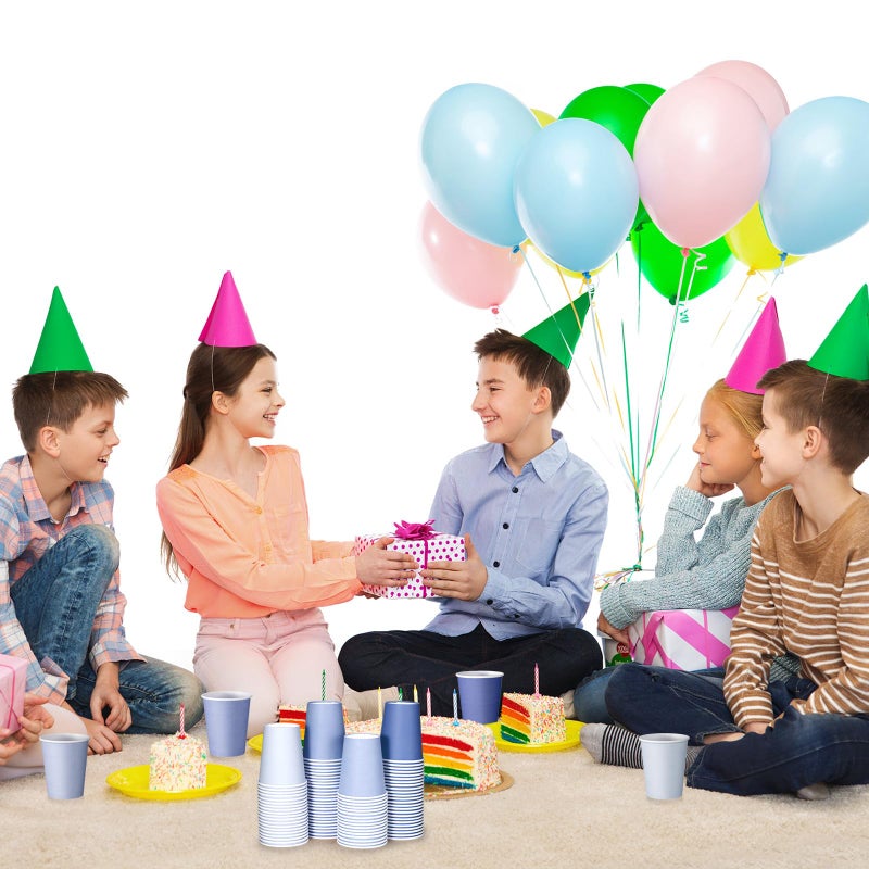 FillTouch فيل تاتش 100 عبوة أكواب ورقية قابلة للاستخدام لمرة واحدة 9 أونصات بألوان متدرجة لأكواب المشروبات الحفلات للمشروبات الباردة زفاف حفلة استقبال المولود حفلة عيد الميلاد (سلسلة زرقاء) - Image 4