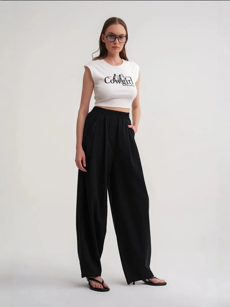MixRay Black Mixray Straight Fit Linen Pants for Women | Best Price UAE