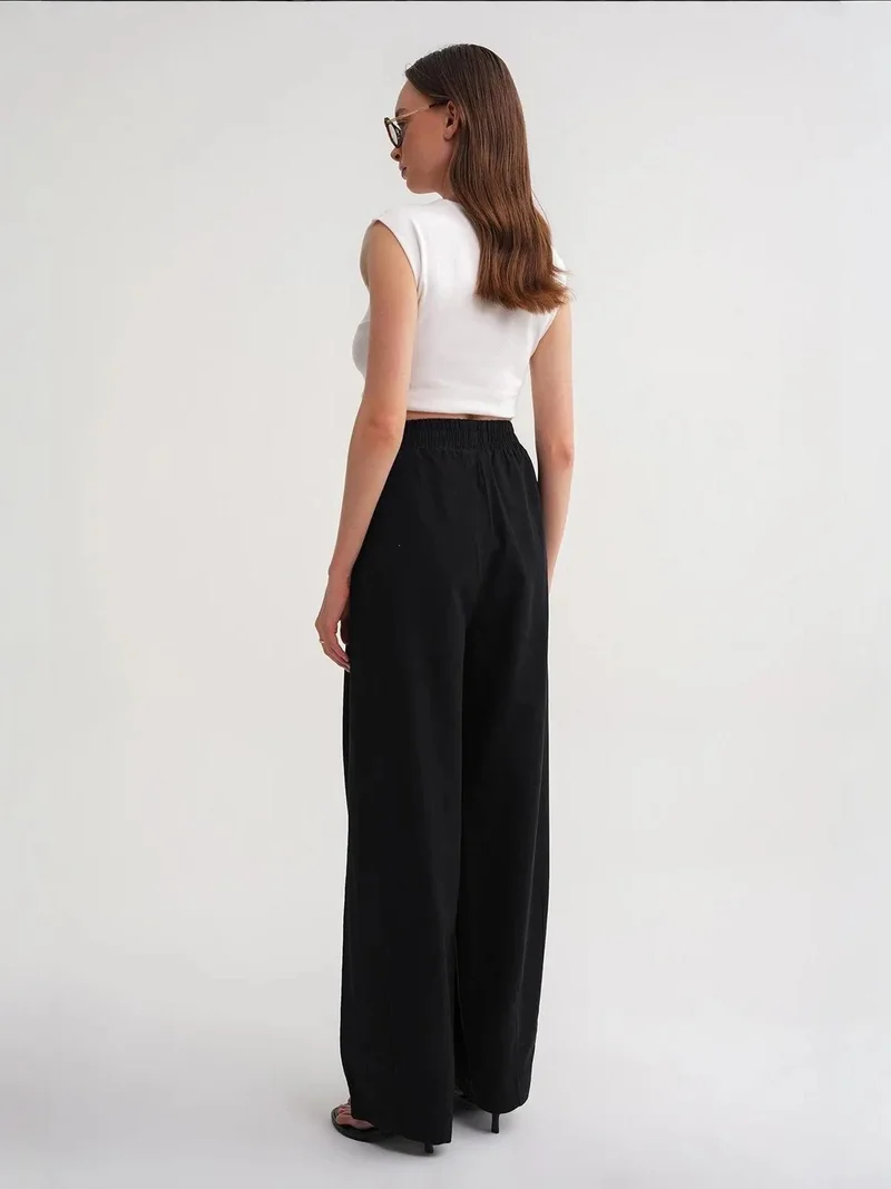 MixRay Black Mixray Straight Fit Linen Pants for Women | Best Price UAE