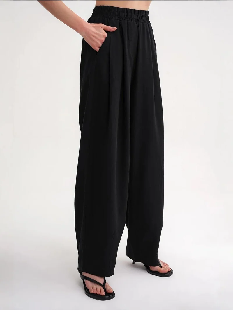 MixRay Black Mixray Straight Fit Linen Pants for Women | Best Price UAE